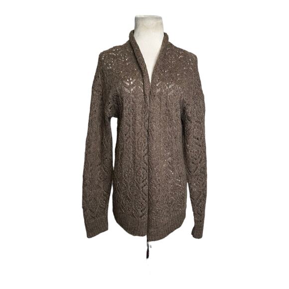 Cotton Emporium brown long sleeves open knit cardigan size Large - Picture 7 of 9